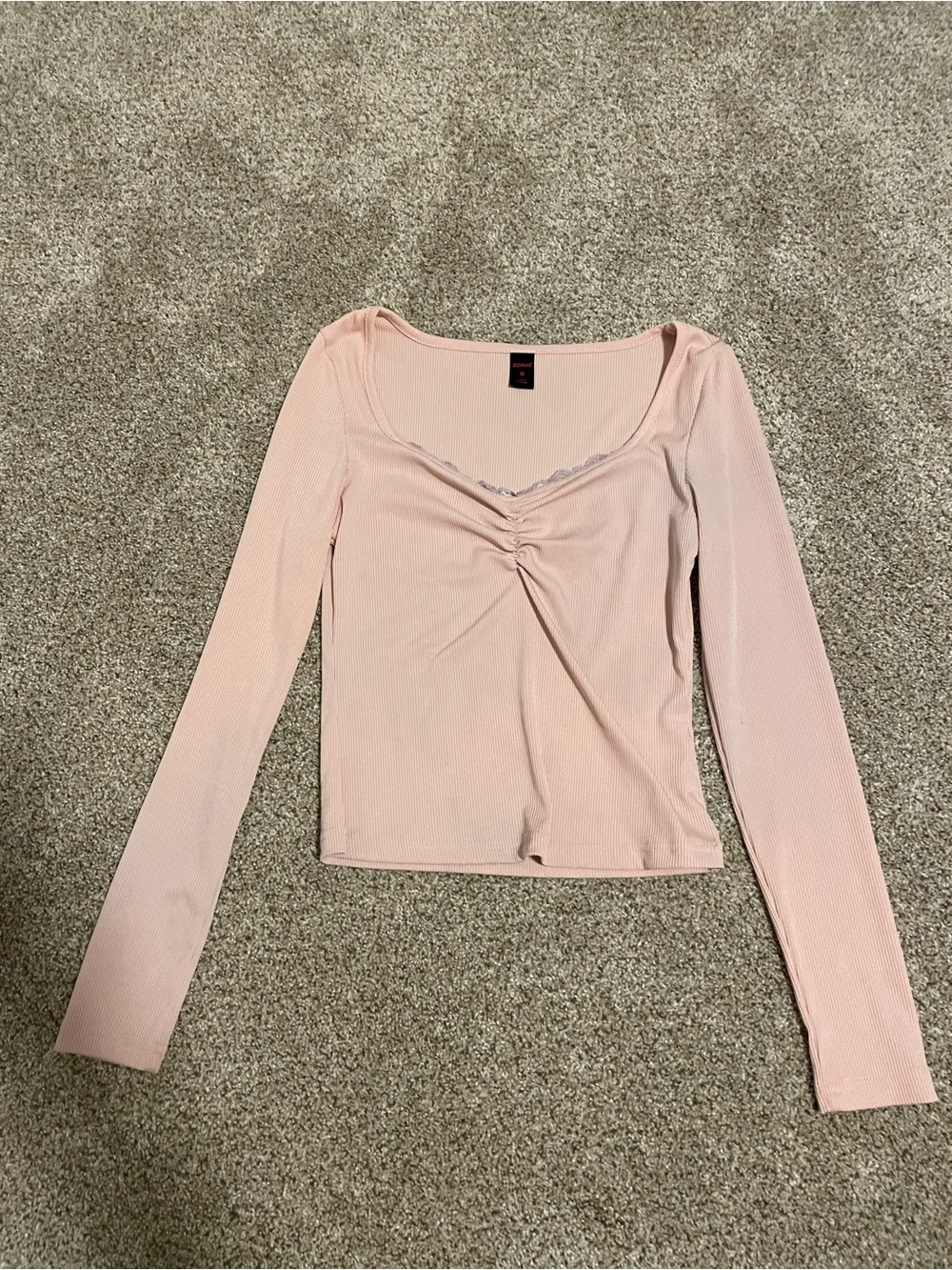 ROMWE Blush Ruched Scoop Neck Long Sleeve Top